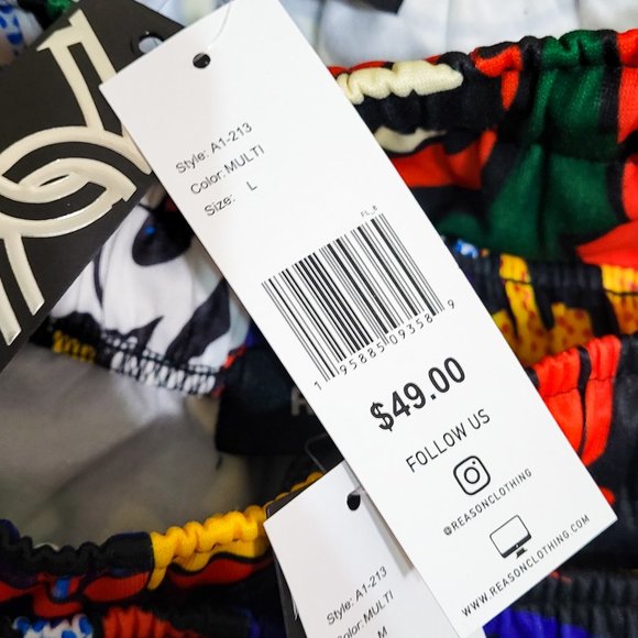 Reason RSN Brand Comic Cartoon PopArt Shorts Red Blue Drip Multicolor Wolf POW - Picture 9 of 10